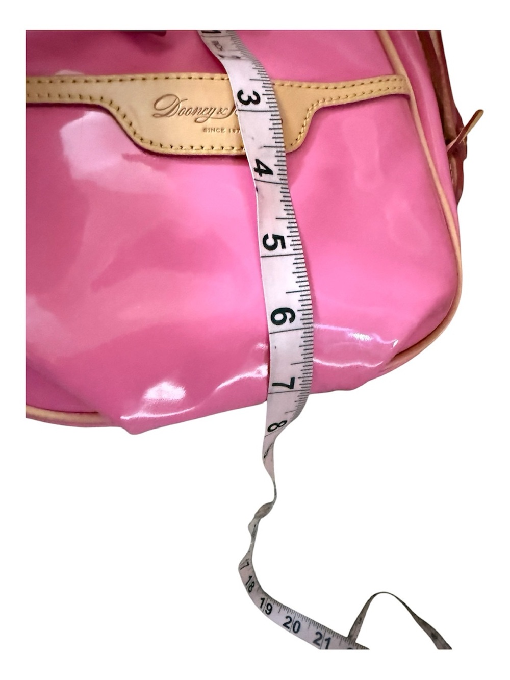 Dooney & Bourke Pink Patent Crossbody with Tan Trim - Picture 4 of 13